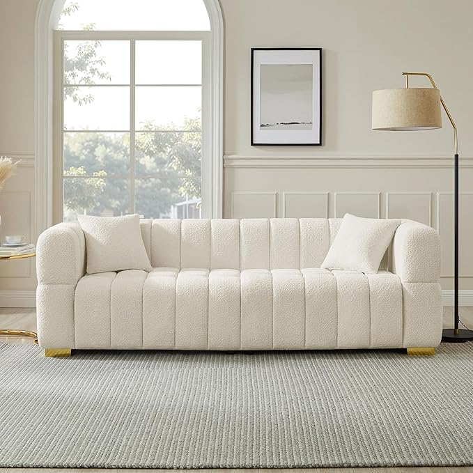 VANOMi Sofa and Chair Set, Modern Deep Seat Couch & Boucle Sofa Chairs, Oversized Upholstered Couch Sets for Living Room, Apartment, Office, Bedroom, White (3 Pieces)