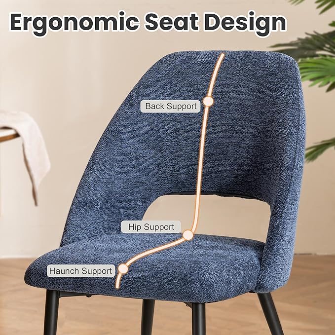 Rowill Boucle Dining Chairs Set of 6, Morden Upholstered Dining Room Kitchen Chairs with Metal Legs for Living Room, Bedroom, Restaurant, Blue