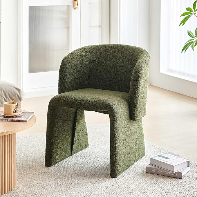 Upholstered Dining Chair Green Set of 4,Stylish Accent Barrel Side Chairs Cozy Single Sofa Chair Teddy Velvet Comfortable Armchair for Bedroom Reading Room Waiting Room Kitchen Dining Room