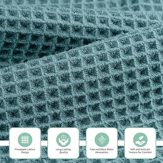 New Microfiber Waffle Bath Towels, 3 Pieces, Oversized, Soft, Absorbent, Fast Drying, Lint Free, Includes Bath, Face and Hand Towels