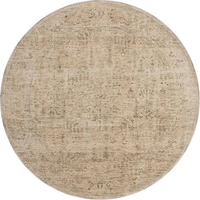 Loloi Magnolia Home by Joanna Gaines Junie Collection JUE-02 Oatmeal/Smoke 5'-3" x 5'-3", .38" Pile Height, Round Area Rug