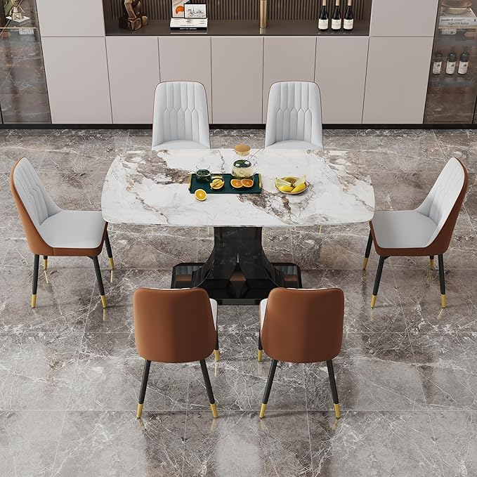 Dining Chairs Set of 6，Modern Dining Chairs, Equipped with PU Leather Backrest Cushions and Black Metal Legs, Suitable for Restaurants, Kitchens, and Dining Room Chairs
