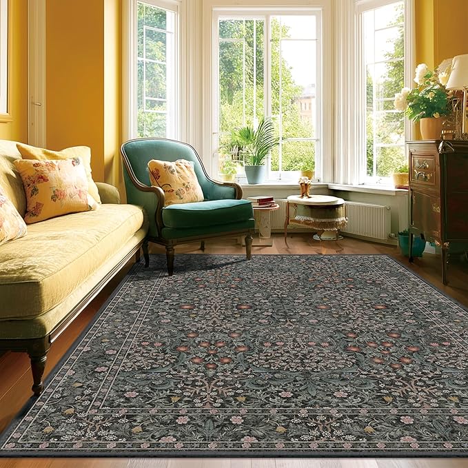 6x9 Area Rugs Washable Green Dining Room Rugs for Under Table