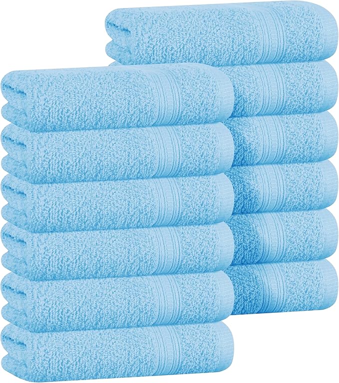 BOUTIQUO Ultra Soft Cotton Washcloths, Contains 12 Piece Face Cloths 12x12 inch, Ideal for Everyday use Face Towels, Compact & Lightweight Multi Purpose Washcloths - Sky Blue