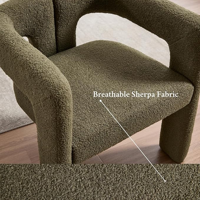 Modern Dining Chairs Set of 2, Upholstered Side Chairs Sherpa Fabric Guest Chairs with Barrel Backrest Armchair for Dining Room Living Room, Green