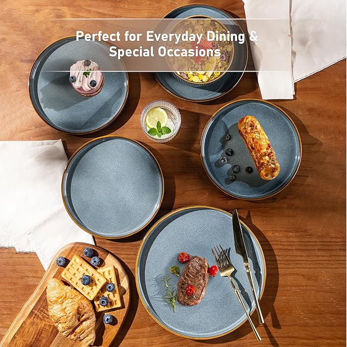 GBHOME Stoneware Dinnerware Sets for 8,Round Reactive Glaze Ceramic Plates and Bowls Set,Highly Scratch Resistant| Dishwasher & Microwave Safe Dishes Set,Service for 8(24pcs)