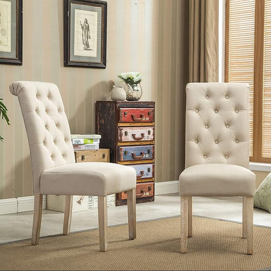 Roundhill Furniture Habit Solid Wood Tufted Parsons Dining Chair (Set of 2), Tan