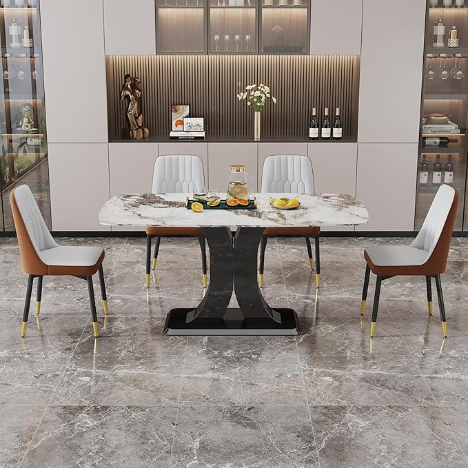 Dining Chairs Set of 2，Modern Dining Chairs, Equipped with PU Leather Backrest Cushions and Black Metal Legs, Suitable for Restaurants, Kitchens, and Bedrooms Dining Room Chairs