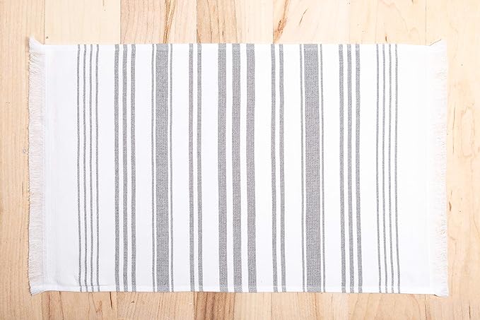 Sticky Toffee Hand Towels for Bathroom Set of 2 – 28x16 in White and Gray Striped Turkish Towels, Soft and Absorbent Decorative 100% Cotton Bath Towels