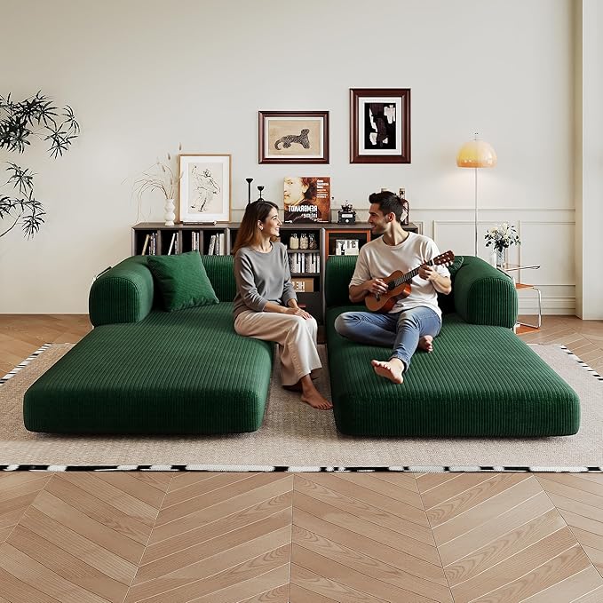 Boneless Couch Sectional Sofa,Convertible Sofa Bed with Sleeper Sofa,Futon Floor Couch Folding Sofas for Living Room,Bedroom,Apartment (Green, 78.8''W)