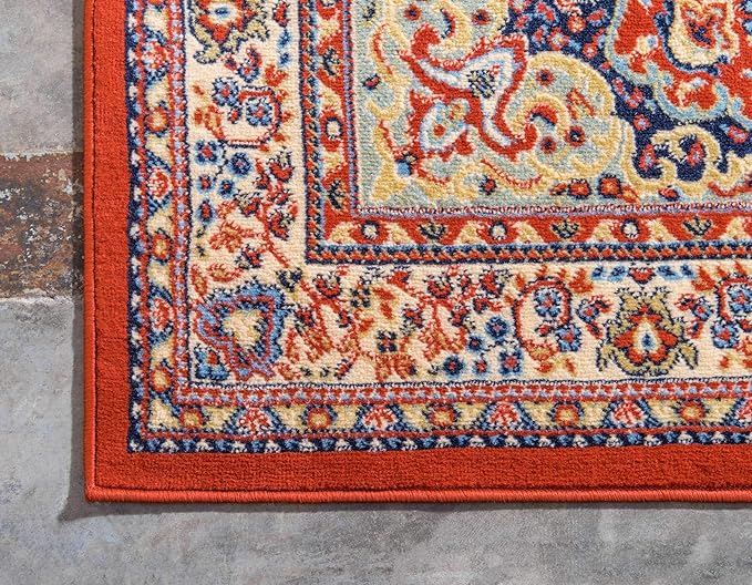 Unique Loom Reza Collection Traditional Persian Style Area Rug, 9 x 12 ft, Terracotta/Ivory