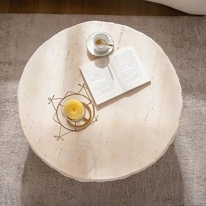 31.49" MgO Round Centre Coffee Table Vintage Faux Stone Sofa Pre-Modern Coffee Tables for Living Room Office Apartment,Amber
