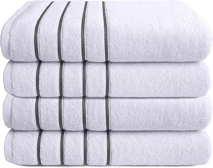 4 Packed White Bath Towel Set, 100% Turkish Cotton Bath Towels, 27x54 inTurkish Bath Towel Set for Bathroom, Dark Gray