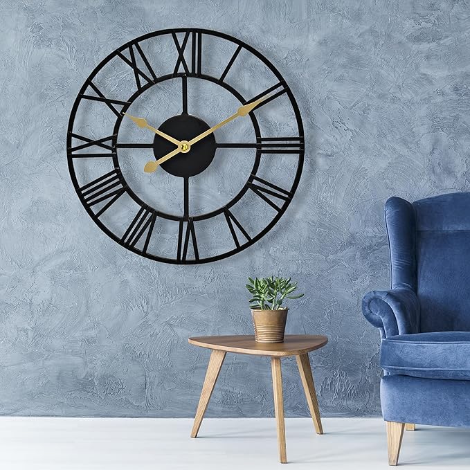 Sorbus Large Wall Clock for Living Room Decor – Easy to Hang 24-Inch Big Wall Clock – Metal Wall Art for Kitchen, Bedroom, Home, Office – Analog Decorative Wall Clock (Black)