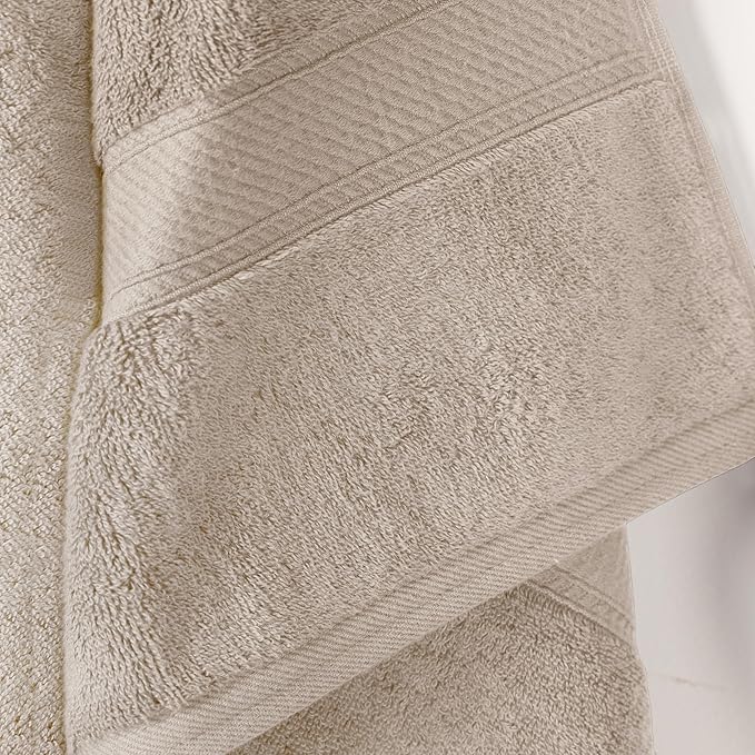 Superior Egyptian Cotton Pile Bath Towel Set of 2, Ultra Soft Luxury Towels, Thick Plush Essentials, Absorbent Heavyweight, Guest Bath, Hotel, Spa, Home Bathroom, Shower Basics, Stone