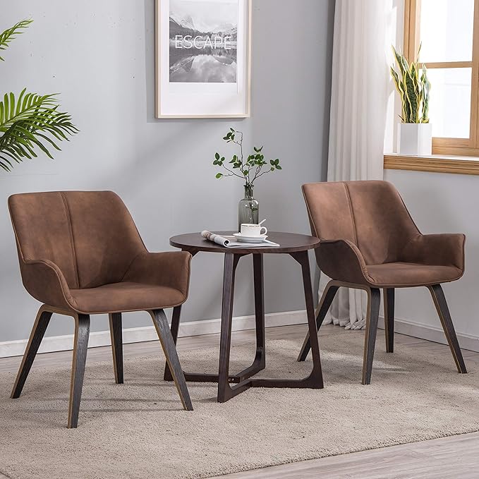 Brown Oak Living Room Chairs Upholstered Accent Chairs Set of 4 (Brown, 4)