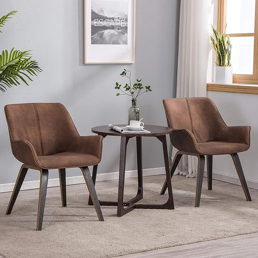 Brown Oak Living Room Chairs Upholstered Accent Chairs Set of 4 (Brown, 4)