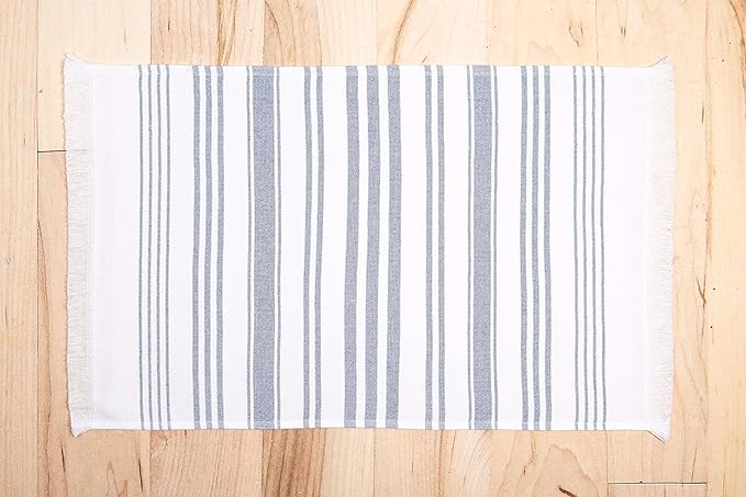 Sticky Toffee Hand Towels for Bathroom Set of 2 – 28x16 in White and Navy Blue Striped Turkish Towels, Soft and Absorbent Decorative 100% Cotton Bath Towels