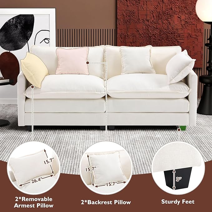 Ihanherry Cloud Sofa 77 Inch Loveseat, Modern Sectional Couch, 2-Seats Sofa for Living Room Bedroom and Apartment, Comfy Double Layer Upholstered Seat Cushion, Breathable Chenille Fabric, Beige