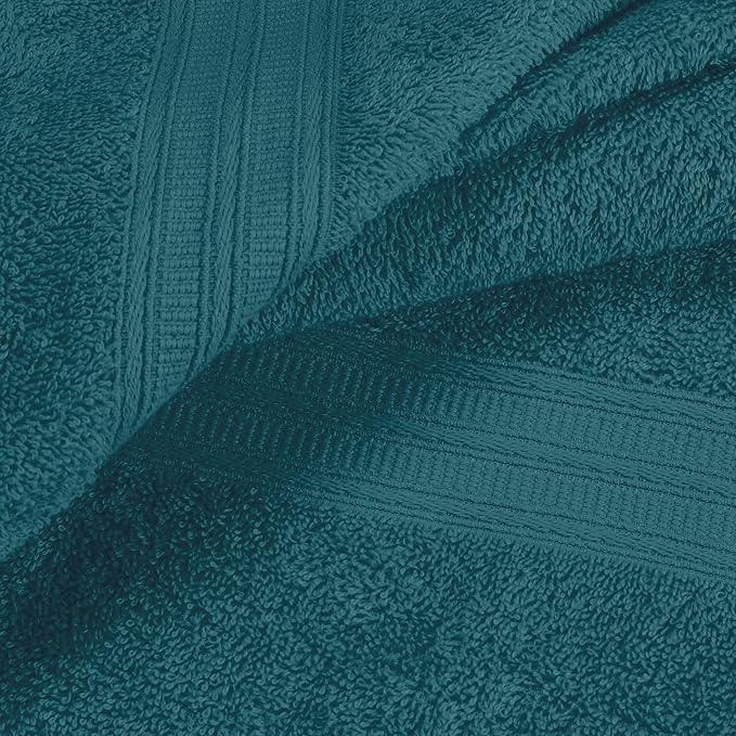 BOUTIQUO 6 Pack Cotton Towel Set, Contains 2 Bath Towels 27x54 inch, 2 Hand Towels 16x24 inch & 2 Wash Coths 12x12 inch, Ideal Everyday use, Ultra Soft Compact & Lightweight - Teal