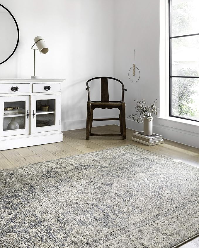 Loloi Teagan Collection TEA-04 Sky/Natural 9'-9" x 13'-6" Area Rug, Large, Soft Neutral Rug, High-Traffic for Living Room, Bedroom, Home Office, Dining Area