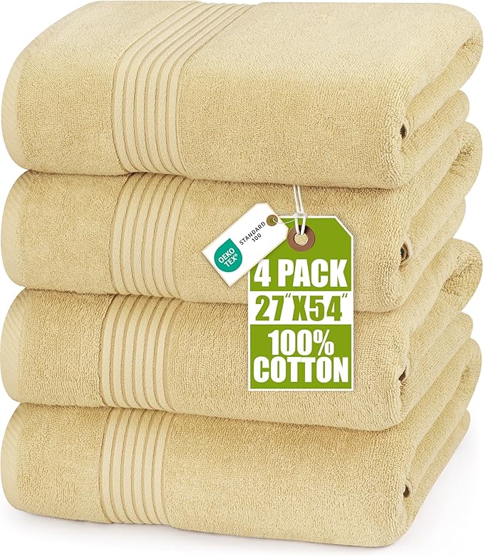 Utopia Towels Luxurious Bath Towels Set, 4 Pack, 27 x 54 Inches – 100% Ring Spun Cotton, Thick, Plush, and Fast-Drying, Designed for Premium Hotels, Spas, and Homes, Beige