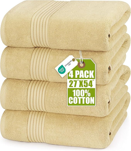 Utopia Towels Luxurious Bath Towels Set, 4 Pack, 27 x 54 Inches – 100% Ring Spun Cotton, Thick, Plush, and Fast-Drying, Designed for Premium Hotels, Spas, and Homes, Beige