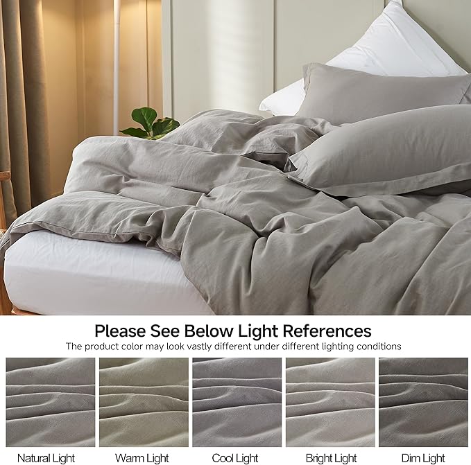 Simple&Opulence French Linen Duvet Cover Set 88" x 92"- 3 Pieces (1 Comforter Cover,2 Pillowcases)- Natural Flax Cotton Blend-Solid Color Breathable Farmhouse Bedding-Grey, Queen