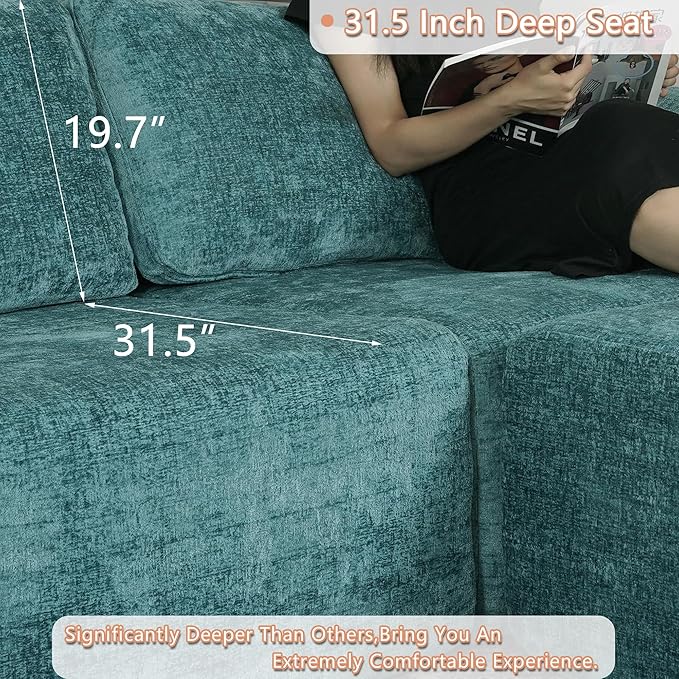 EASE MOOSE Cloud Couch Sectional Sofa, Large L-Shaped Oversized Modular Couch for Living Room, Minimalist Boneless Convertible Couches with Ottoman, 5-Seat Deep Sofas for Bedroom, Chenille (Blue)