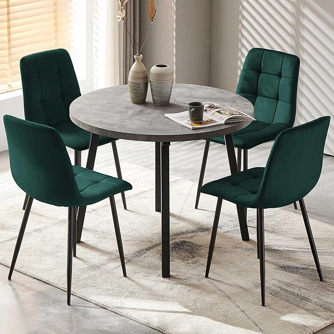 Velvet Dining Chairs Set of 4 - Green Dining Room Chairs with Metal Legs Ideal for Kitchen, Dining Room - Kitchen Chairs Set for 4