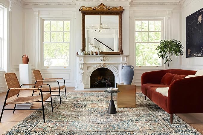 Loloi Margot Collection MAT-02 Terracotta/Lagoon 2'-3" x 3'-9" Accent Rug feat. CloudPile, No-Shed Easy Clean Large Patterned Area Rug for Living Room, Bedroom, Dining Area