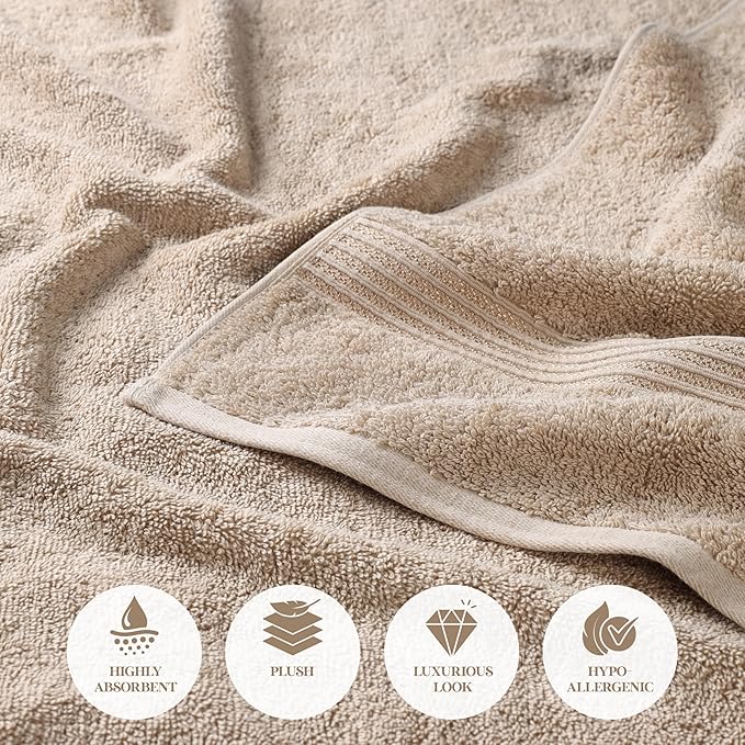 Superior Heritage Egyptian Cotton 3 Piece Towel Set, Assorted Absorbent Towels for Bathroom, Guest Bath, Luxury Home Decor Essentials, Includes 1 Bath, 1 Hand, 1 Face Towel/Washcloth, Taupe