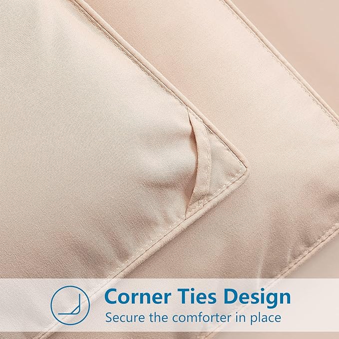 EASELAND King Size Down Alternative Comforter - Quilted Duvet Insert for All Seasons, Soft Lightweight with Corner Tabs, Summer Winter Warm Bedding, Beige 90x102 Inches