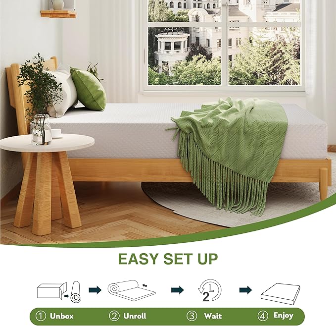 EGOHOME 6 Inch Full Size Mattress for Kids, Memory Foam Mattress with Cooling Green Tea Gel, Relieve Pressure with Medium Firm Support, CertiPUR-US Certified, 75''L x 54''W, White