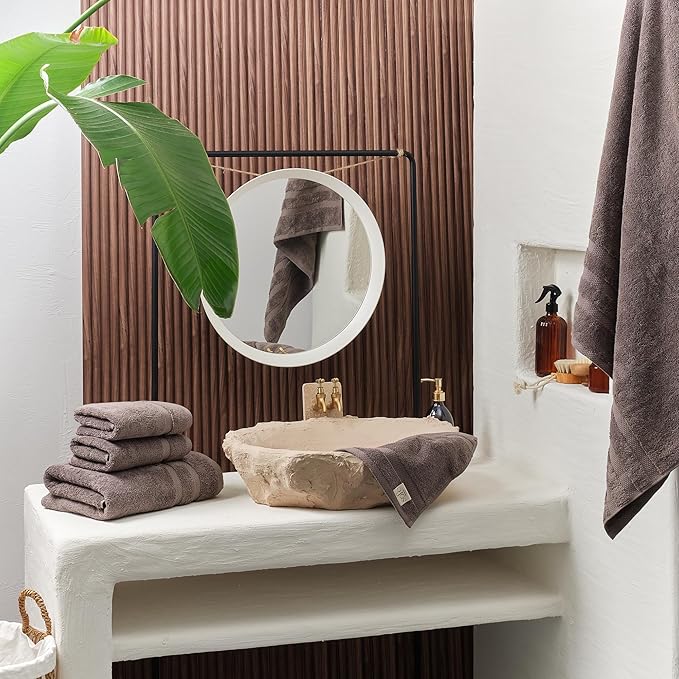 SOFE H&L | Olea Luxury Turkish Cotton Bath Towels Set of 4 : 4 Wash Cloths - Dark Gray | Premium, Soft, Durable, Absorbent | Turkish Washcloths for Face