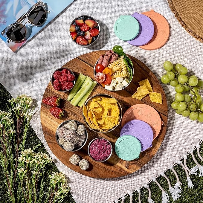 Everusely - Stainless Steel Food Containers - 3 Pack, Bright - Metal Lunch Box - Nesting Snack Containers for Office, Home Food Storage - Leakproof Silicone Lids - Dishwasher and Freezer Safe
