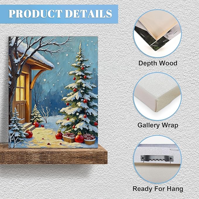 Framed Christmas Pictures Wall Decor,Vintage Pine Tree Prints,Winter Christmas Canvas Wall Art Decoration for Bedroom Bathroom Living Room Rustic Xmas Holiday Gifts (Christmas Tree 21, 11'' X 14'')