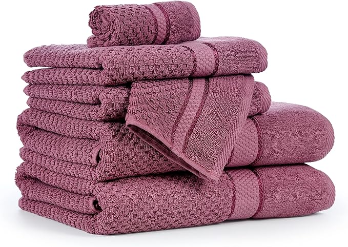 Ample Decor Bathroom Towel Set of 6-2 Bath Towel, 2 Hand Towel, 2 Wash Cloths – Ideal for Gifting, Hotel, Gym, Spa - Grape Purple