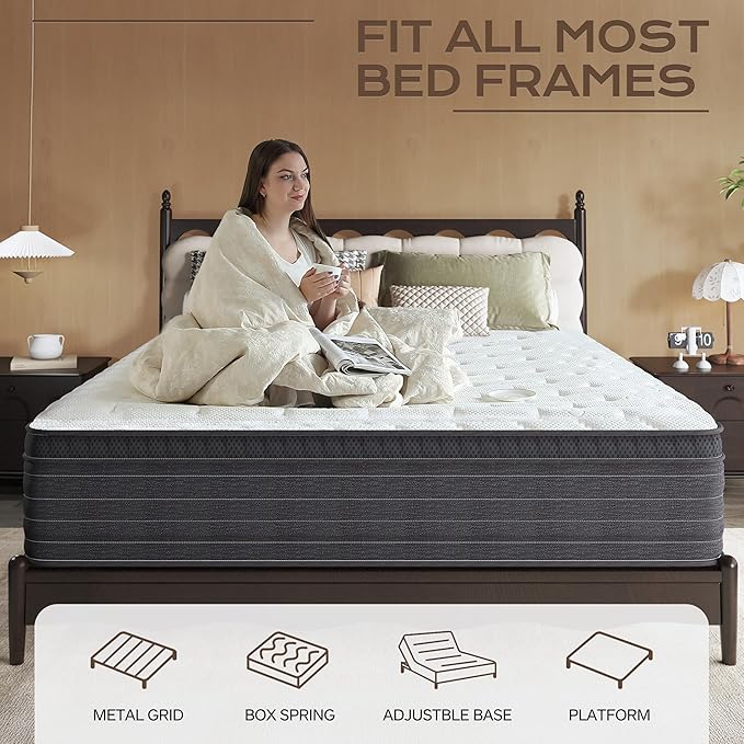 Hybrid Mattress Full Size, 12 Inch Full Soft Mattresses with Hybrid Medium Bed Mattress in a Box Pressure Relief & Supportive, Breathable Fabric