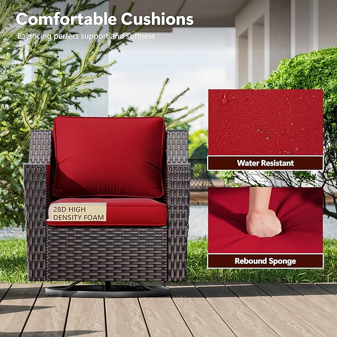 4 Pieces Wicker Patio Furniture, Luxury Outdoor Furniture with 2 Patio Swivel Chai and 2 Patio Ottoman, Wide Armrest, Thickened Cushions, Ideal for Deck, Porch Use