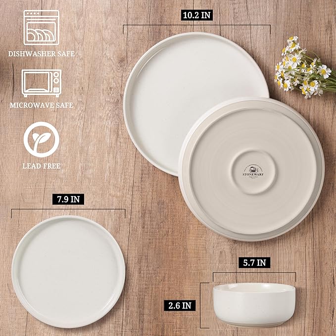 HaWare Stoneware Dinnerware Sets, 18-Piece Plates and Bowls Set for 6, Dishes Set for Home Restaurant, Speckled Multicolor