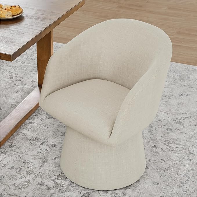Swivel Dining Chairs Set of 4, Upholstered Mid Century Modern Deskchair with Barrel Back, Linen Fabric Kitchen Chairs for Dining Room, Bedroom, Dressing Room, Linen