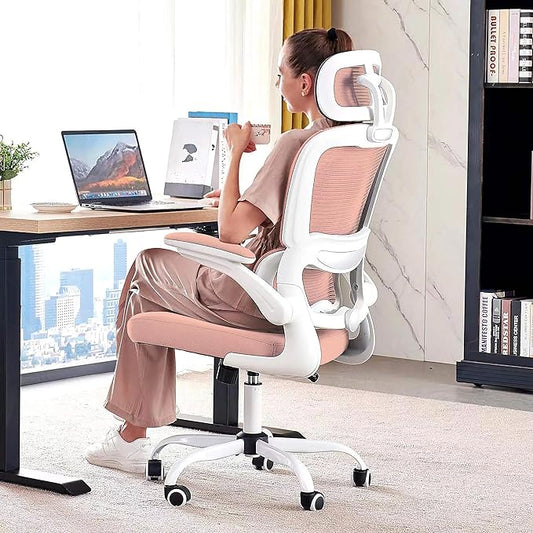 TRALT Office Chair Ergonomic Desk Chair, 330 LBS Home Mesh Office Desk Chairs with Wheels, Comfortable Gaming Chair, High Back Office Chair for Long Hours (Pink)