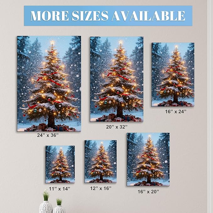 Framed Christmas Pictures Wall Decor,Vintage Pine Tree Prints,Winter Christmas Canvas Wall Art Decoration for Bedroom Bathroom Living Room Rustic Xmas Holiday Gifts (Christmas Tree 16, 24'' X 36'')