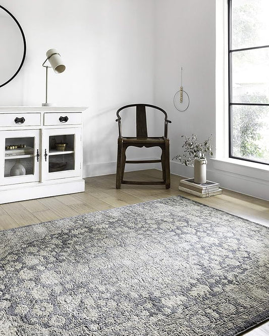 Loloi Teagan Collection TEA-01 Denim/Mist 2'-8" x 4' Accent Rug, Large, Soft Neutral Rug, High-Traffic for Living Room, Bedroom, Home Office, Dining Area