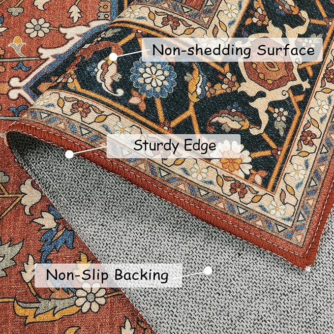 Moynesa Ultra-Thin Washable Runner Rug - 2x7 Low Pile Kitchen Rug Runners for Hallways, Boho Non-Slip Low Pile Indoor Throw Carpet Runner for Living Room Bedroom Bathroom Floor Camper, Brown