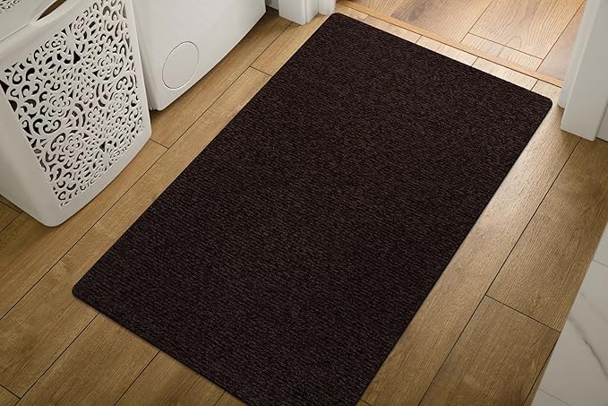 Non Slip Brown Solid Rubber Back Thing Door Mat for Entryway 2x3 for Kitchen, Rug for Bathroom, Stain Resistant Easy Cleaning Non Shedding Carpet Brown 2 x 3