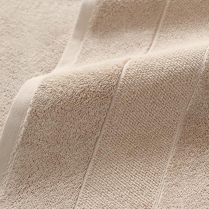Aston & Arden Aegean Terry Bath Towels - Set of 2 - Ringspun Turkish Cotton Thick and Soft Absorbent Luxury Hotel and Spa Bathroom Towel, 600 GSM, 30 x 60 in, Hummus
