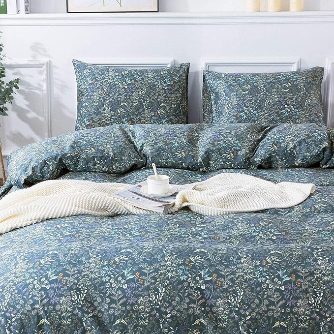 LifeTB Vintage Floral Duvet Cover Small Blue Flower Duvet Cover Twin XL Garden Style Floral Comforter Cover Cotton Floral Botanical Duvet Cover Chic Aesthetic Bedding Duvet Cover with Zipper Closure