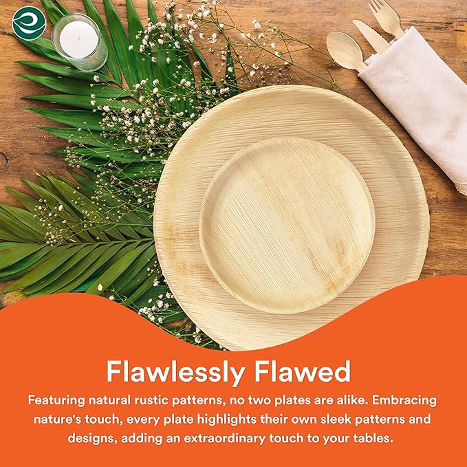 ECO SOUL 100% Compostable Palm Leaf Dinnerware Set of 250 For 50 Guests [10", 6" Round plates, Fork, Knife, Spoon, 50 Count each] | Biodegradable Disposable Utensils for Wedding, Parties, BBQ